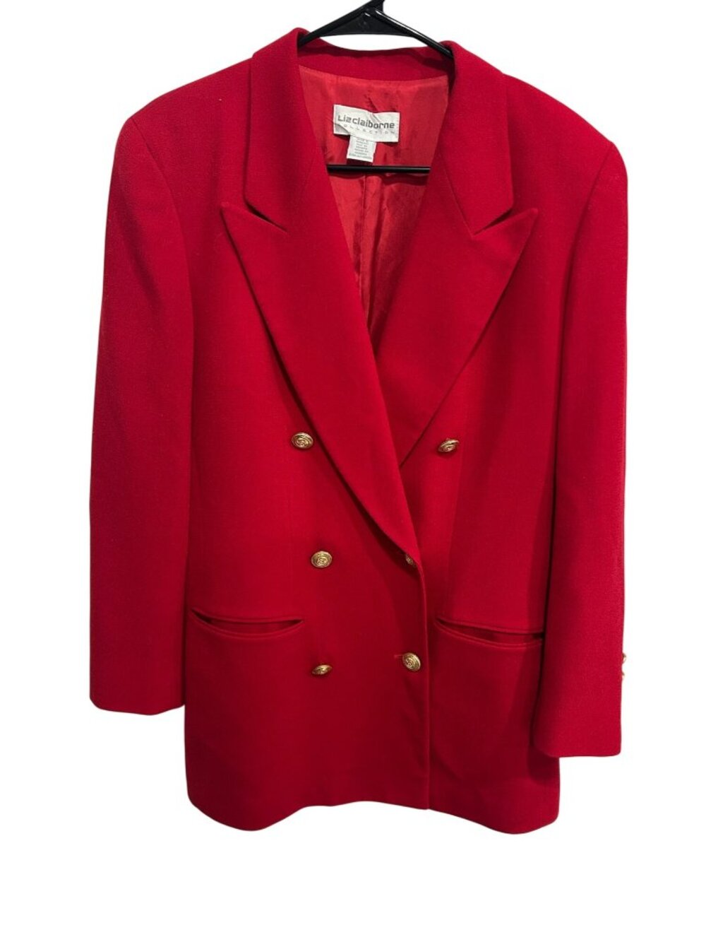 Vintage Liz Claiborne Red Double Breasted Blazer Gold Buttons Size 10 Preppy Gla